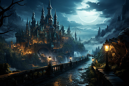 夜空下的城堡图片