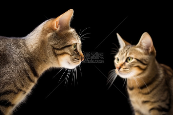 黑暗中两只猫相互凝视图片