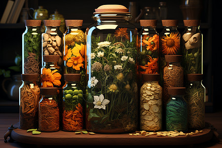 玻璃罐里的草药图片