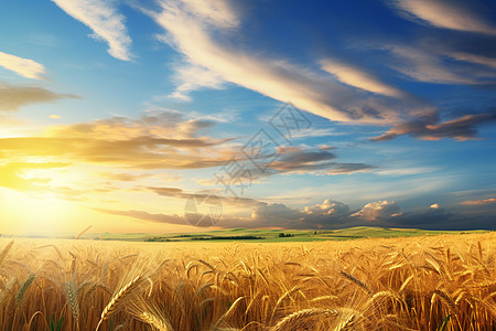 金色麦田中的麦穗背景图片