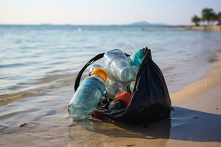 可回收垃圾海边的垃圾清洁背景