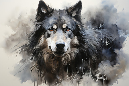 哺乳动物油墨画的狼插画