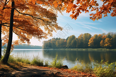 秋日的湖畔图片