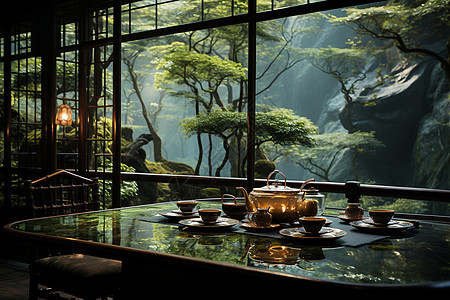 树木环绕的茶室图片
