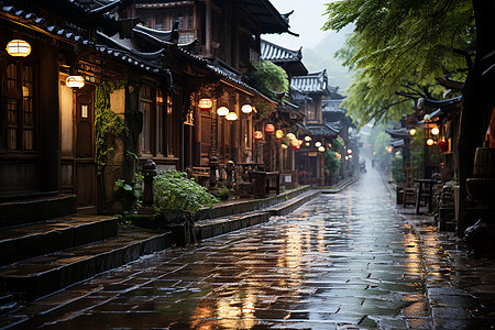 雨夜的古街背景图片