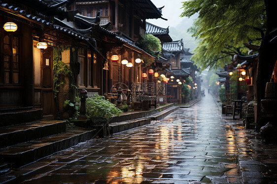 雨夜的古街图片