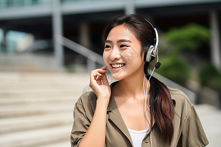 聆听音乐的亚洲女孩图片