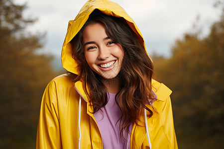 黄雨衣下的快乐女孩图片