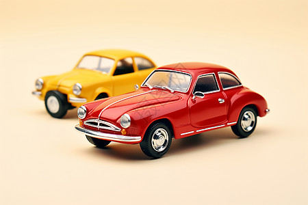 红色小轿车两个玩具轿车背景