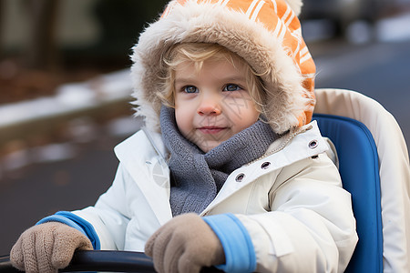 冬日里戴着帽子的小男孩背景图片