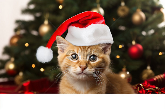 戴著圣诞帽的可愛貓咪图片