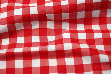棉质面料的红白格子桌布图片