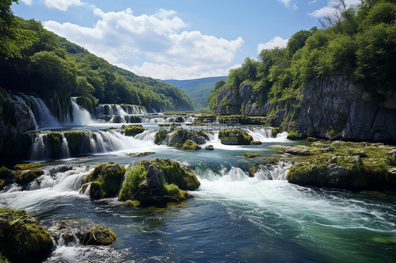 南斯拉夫的瀑布与绿树图片