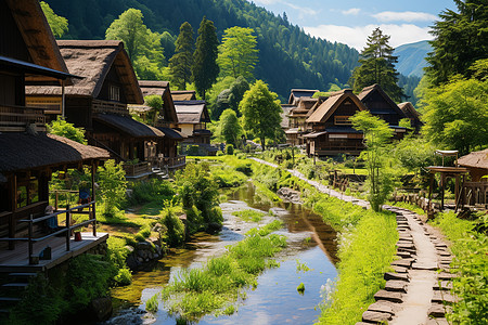 山村中的茅草屋图片