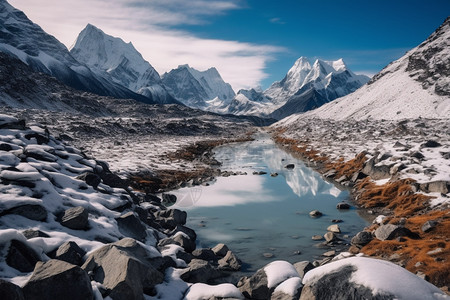 雪尼泊尔的山脉背景