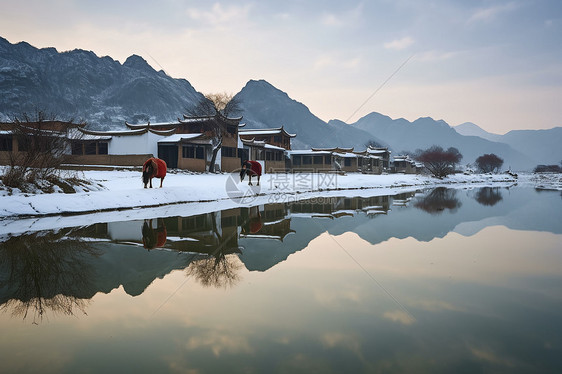 湖边的雪景图片