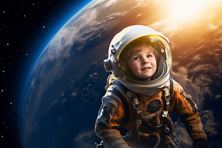 宇航员少年与星辰相伴图片