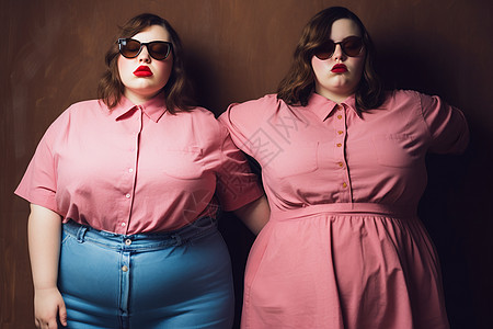 时尚穿搭的肥胖双胞胎姐妹图片