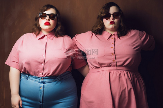 时尚穿搭的肥胖双胞胎姐妹图片