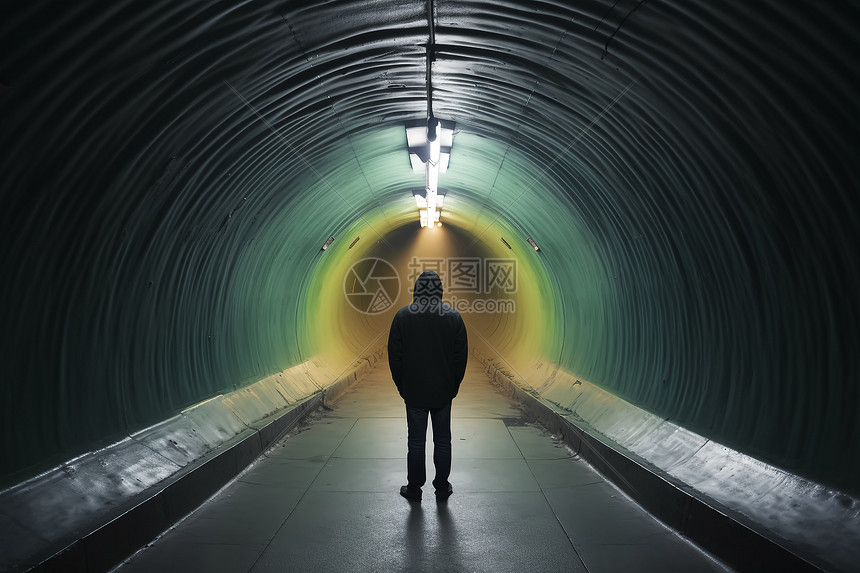 神秘隧道中的男子图片