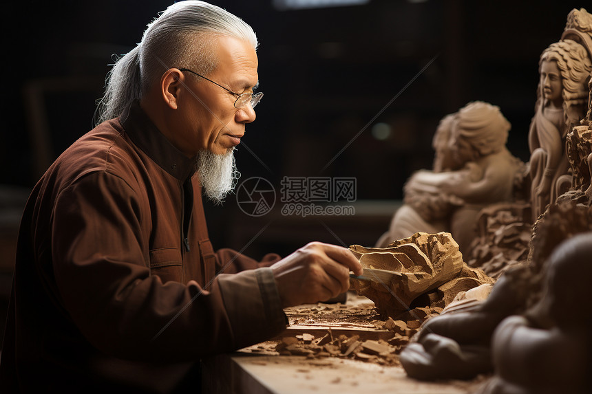 技巧细腻的雕刻匠高清图片下载-正版图片600704024-摄图网