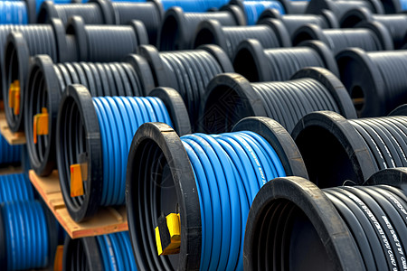 蓝色工业大型电线电缆的线轴背景