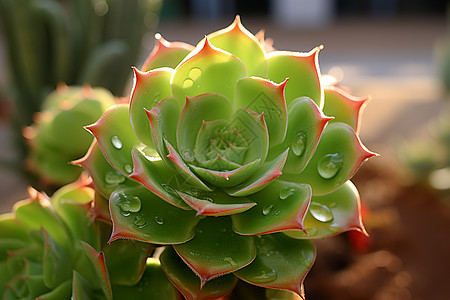 清晨满是露水的仙人掌花朵背景图片