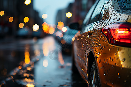汽车越野赛城市雨天街道上的汽车背景