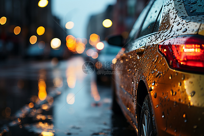 城市雨天街道上的汽车图片