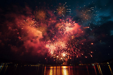 城市庆祝节日的烟花秀高清图片