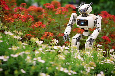 机器人在花园里授粉工作图片