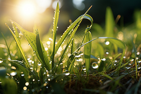 雨水时节夏季清晨满是露珠的草地背景