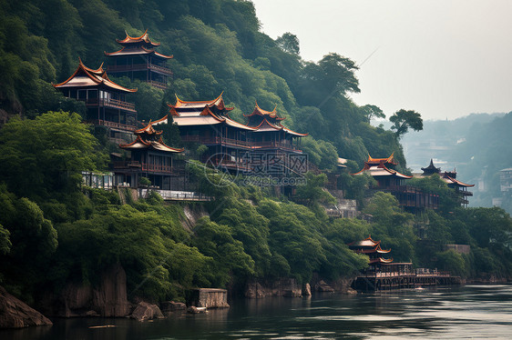 夏季美丽的山川河流景观图片