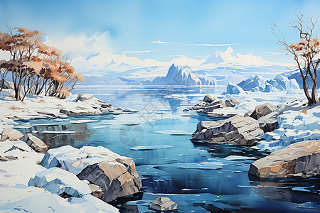创意艺术的冰雪山间景观图片