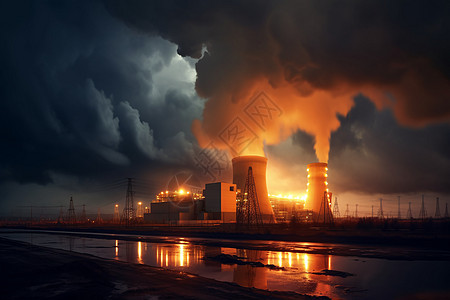 浓烟弥漫的地热厂工厂图片