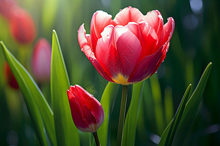 花园中绽放的郁金香花朵图片