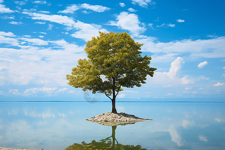 静谧蓝天下的孤树图片