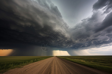 风暴临近的农村道路背景图片