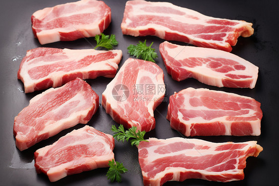 菜板上的猪肉食材图片