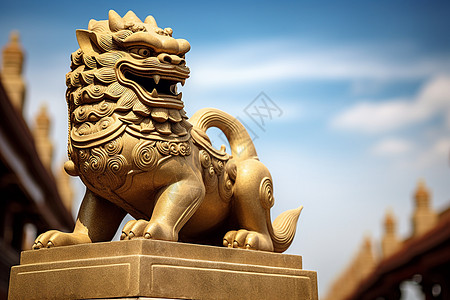 中式狮子宏伟庄严的狮子雕塑背景
