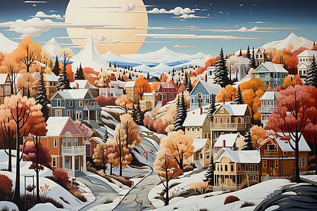 冬季城市风景画图片