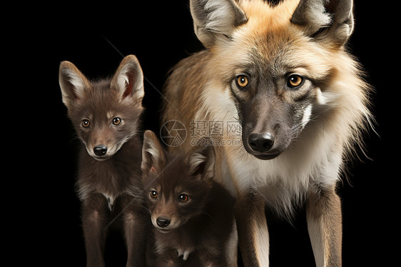 狐狸与两只幼狐的亲密时刻”图片