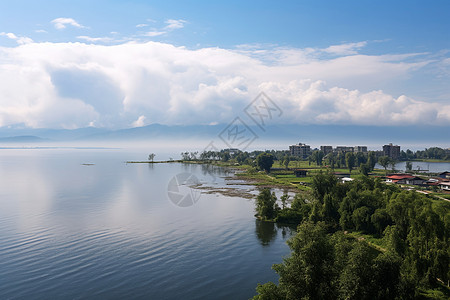 前海湾天空与湖光山色背景