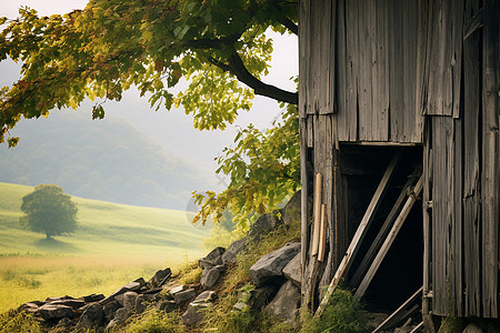小山丘上的农舍背景图片
