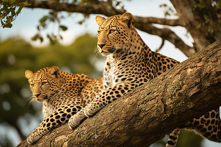 野生美洲豹坐在树上图片