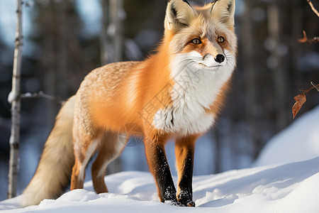 冬日雪林中的狐狸图片