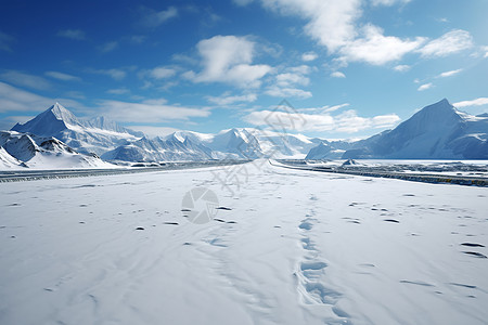 沥青地面冰天雪地白雪皑皑高山苍穹背景