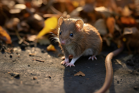 小老鼠好奇地坐在地上图片