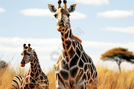 非洲草原上的两只长颈鹿背景图片