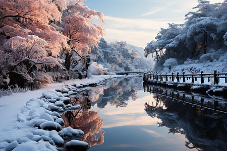 冬日皖南的月湖雪景图片